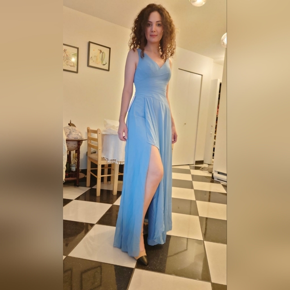 🆕Azazie Steel Blue Sleeveless Maxi Dress - Picture 7 of 12